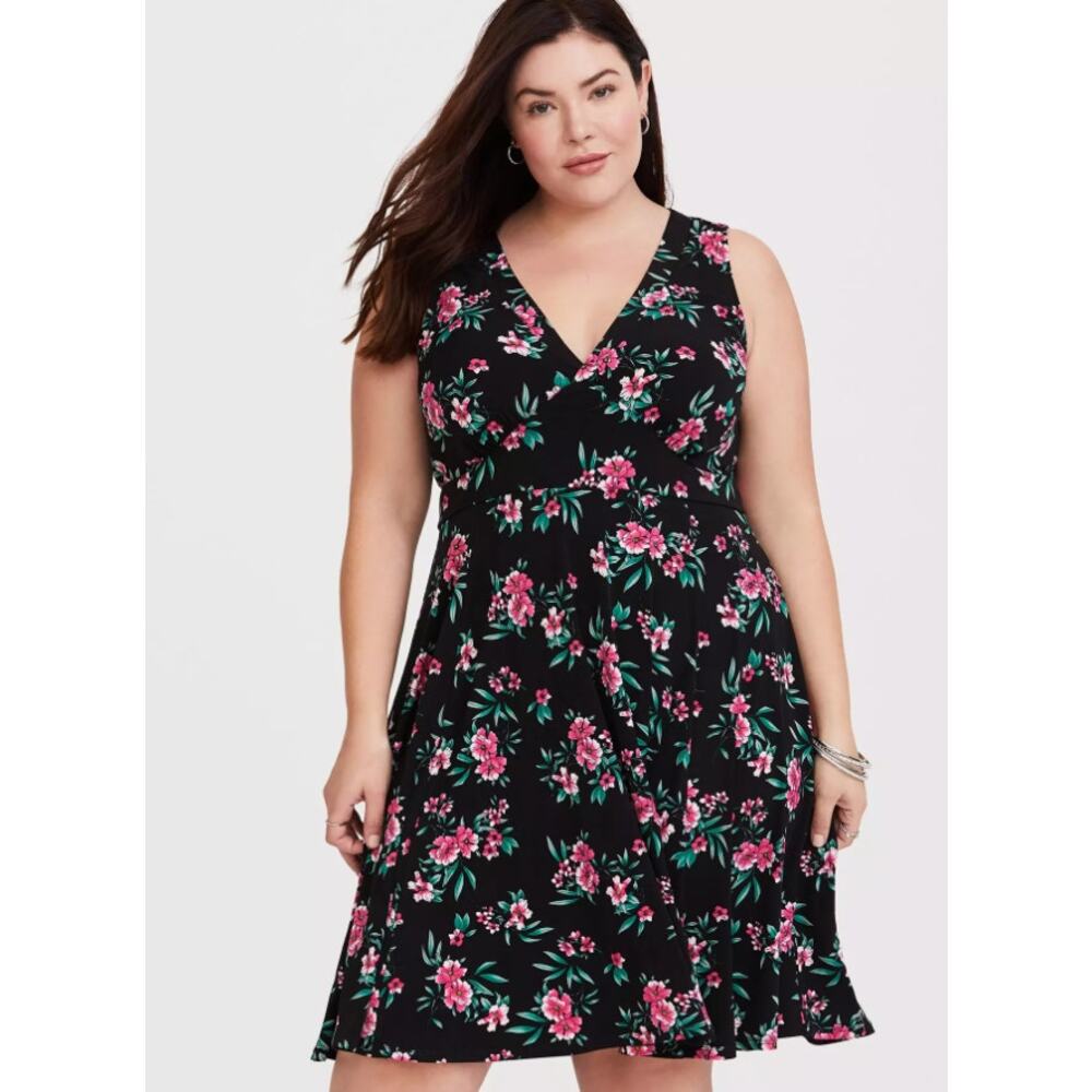 Torrid Dress Floral Dress Skater Dress Knee Length Dress Jersey Knit Dress 2X - Picture 6 of 8